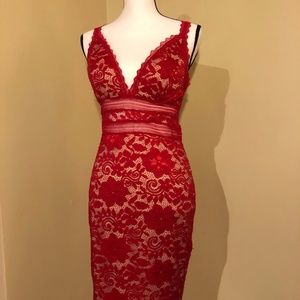 Red Lace Dress over beige